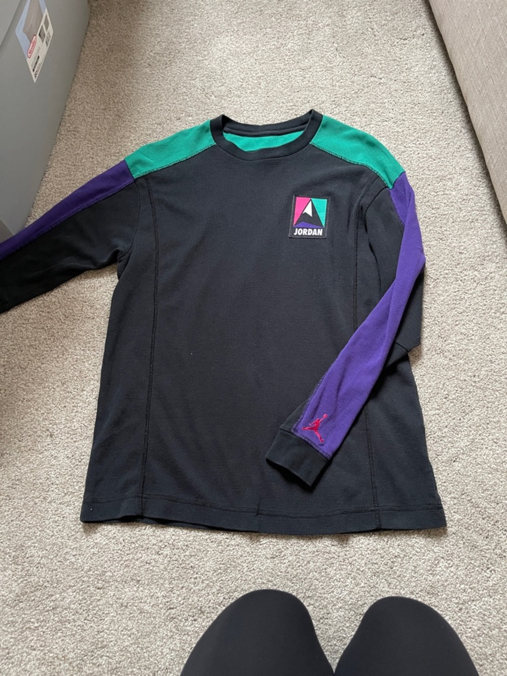 Jordan retro Black Crewneck with Green Shoulders & Purple Sleeves